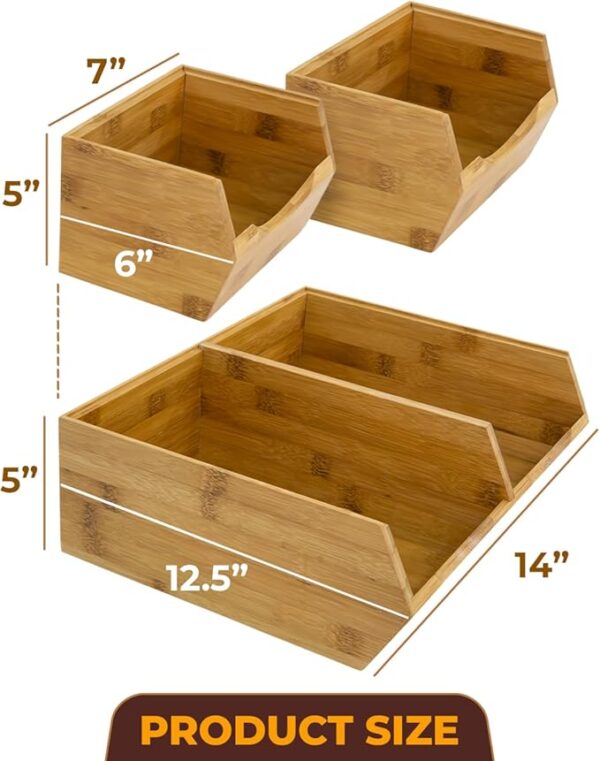 HOMESTEAD Bamboo Pantry Storage Bins - Stackable Baskets, Potato and Onion Storage for Pantry Organization, Set 3 Pieces - Image 5