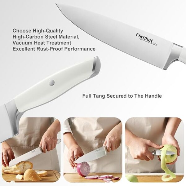 14PCS Kitchen Knife Set with Block Dishwasher Safe, Full Tang German High Carbon Stainless Steel Razor-Sharp Blade Professional Chef's Knife for Housewarming (WHITE) - Image 11
