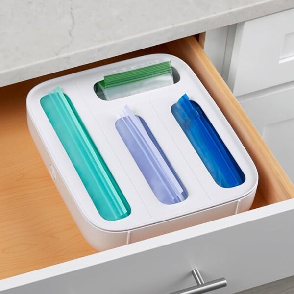 StoraBag Drawer Food Bags Dispenser, 4-Slot, Plastic Sandwich Bag Organizer for Kitchen Storage, White - Image 6