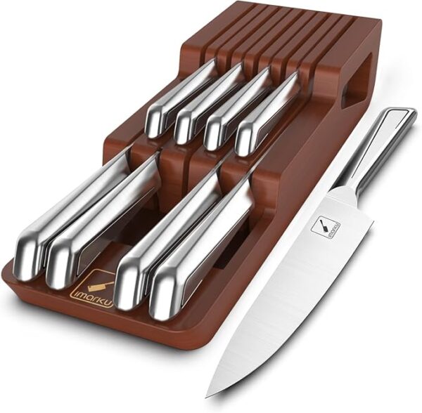 imarku Knife Set, 10 PCS Japanese Stainless Steel Knife Block Set, Kitchen Knife Set with Wooden Drawer Organizer, Drawer Knife Set,Dishwasher Safe, Ultra Sharp Chef Knife, Gifts for Women Men - Image 2