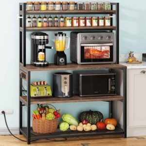 Denkee Large Bakers Rack with Power Outlets, 5-Tier Microwave Stand with Storage, Coffee Bar Stand, Industrial Kitchen Shelf Rack, 38 x 15.7 x 66.9 Inches, Rustic Brown