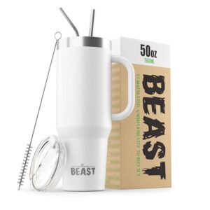 Beast 50 oz Tumbler Stainless Steel Vacuum Insulated Coffee Ice Cup Double Wall Travel Flask (Arctic White)