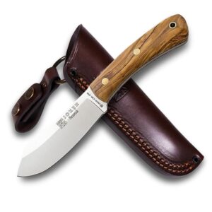 Joker Nessmuk CO136 Bushcraf and survival Knife, 11cm/4.3in Sandvik 14C28N Blade with Flat Grinding, for Fishing, Hunting, Camping and Hiking Tool (Olive Wood, WithOut FireStarter)