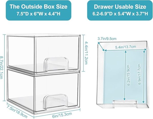 Vtopmart 4 Pack Clear Stackable Storage Drawers, 4.4'' Tall Acrylic Bathroom Makeup Organizer,Plastic Storage Bins For Vanity, Undersink, Kitchen Cabinets, Pantry, Home Organization - Image 4