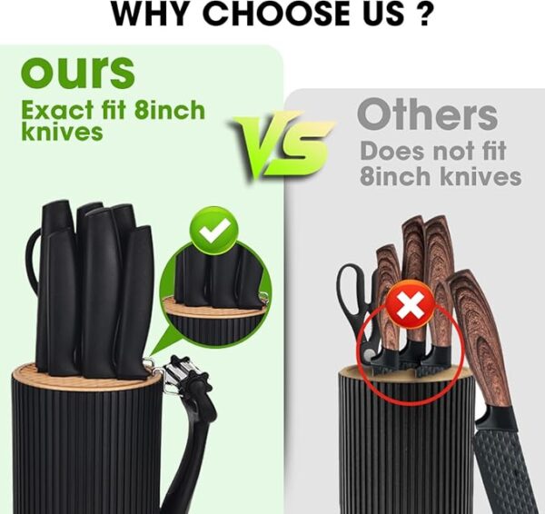 Knife Set, 10 Piece Kitchen Knife Set with Block and Sharpener, Anti-Rust Stainless Steel Knives Set for Kitchen, Chef Universal Knife Block Set, Dishwasher Safe, Ergonomical Design, Black - Image 4