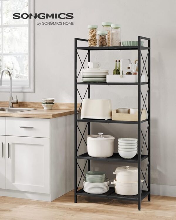 SONGMICS 5-Tier Metal Storage Rack, Shelving Unit with X Side Frames, Dense Mesh, 12.6 x 23.6 x 57.3 Inches, for Entryway, Kitchen, Living Room, Bathroom, Industrial Style, Ink Black UBSC165B01 - Image 6