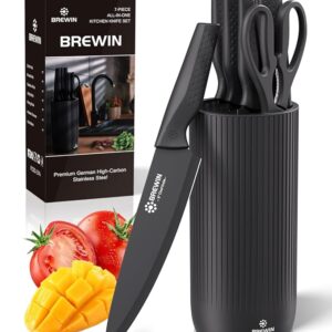 Knife Set, Brewin Kitchen Knife Set, Knives Set for Kitchen, Universal Knife Block, Utility Knife Block Set, Kitchen Essentials, New Home Essentials, Apartment Essentials, Dishwasher Safe