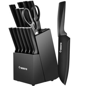 15-Piece Professional Kitchen Knife Set with Block â Built-in Sharpener, Anti-Slip Handles, Non-Slip Base â Effortless Cooking Tools for Chefs & Home Cooks (Black Gray)