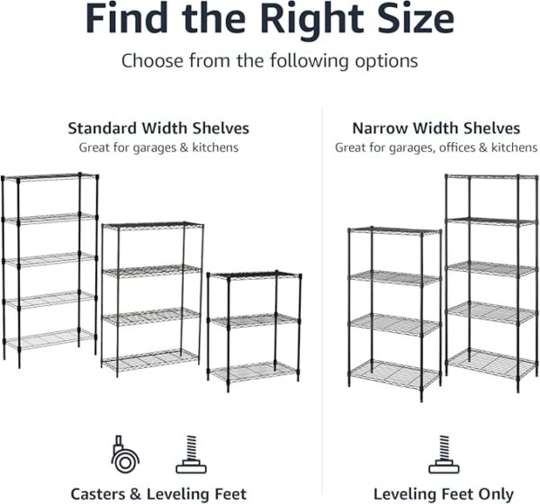 Amazon Basics 4-Shelf Steel Wire Storage Rack, Adjustable, Sturdy, Easy Assembly, 13.4 D x 23.2 W x 48 H in, Black - Image 5