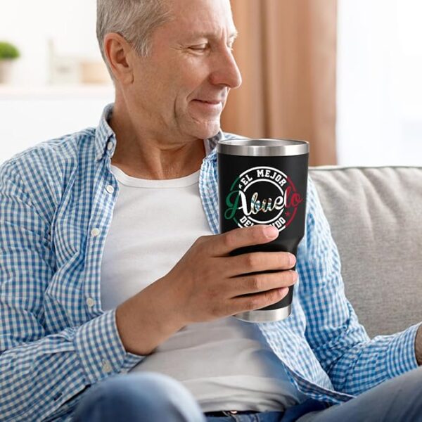 Lifecapido Abuelo Gifts, El Mejor Abuelo Del Mundo 30oz Abuelo Fathers Day Gift Insulated Tumbler, Birthday Christmas Father's Day Gifts for Grandpa Pop Pop Grandfather, Black - Image 5