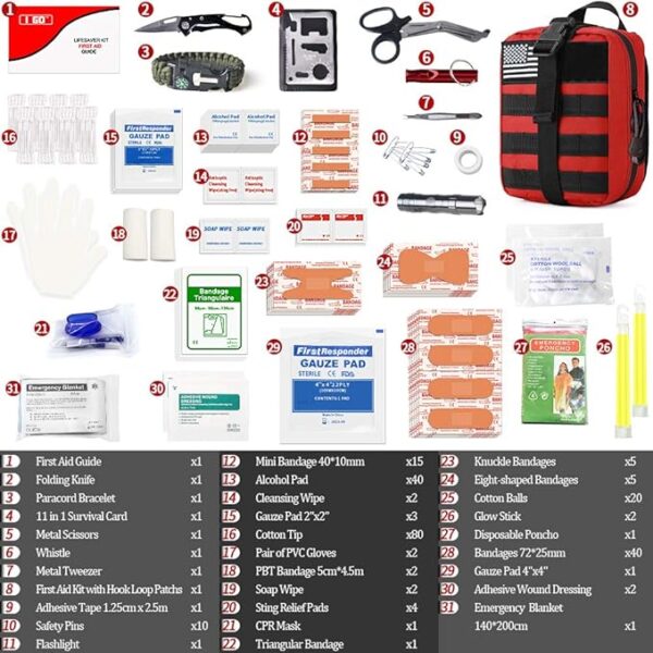 I GO Survival First Aid Kit, 251 Pieces Compact Tactical Trauma First Aid Bag, Molle Compatible Emergency Pouch for Outdoor Camping Hiking Backpacking and Travel - Image 4