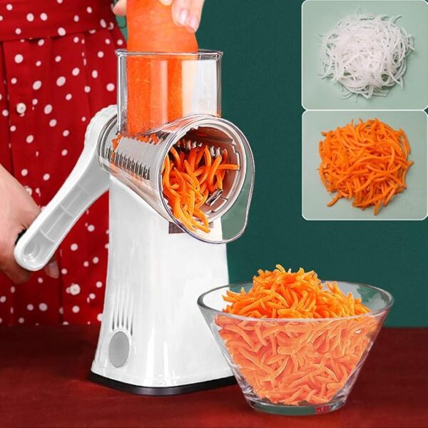 Rotary Cheese Grater Shredder 5-in-1 Tumbling Box Mandoline Vegetable Julienne Slicer Waffle Cutter Nut Chopper with Handle and Strong Suction Base - Image 5