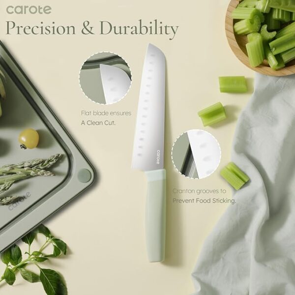 CAROTE Kitchen Knife Set with Block and Sharpener, Dishwasher Safe Knife Block Set 9Pcs, Forged Cutlery with Razor-Sharp Stainless Steel Blades, Green - Image 5