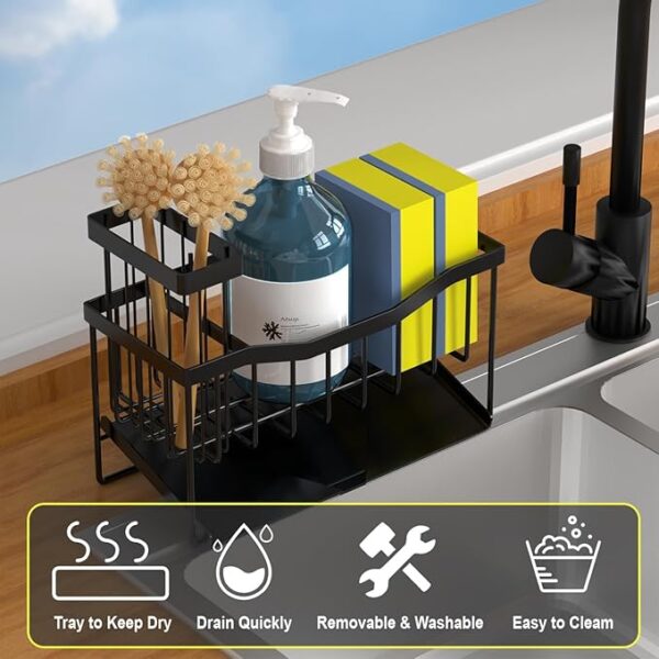 Maifan Sink Caddy Sponge Holder for Kitchen with Brush Holder and Stainless Steel Self Drain Tray, Rustproof Kitchen Sink Organizer for Sponge, Soap Dispenser Storage Accessories - Image 4