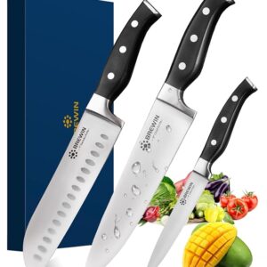 Brewin Professional Kitchen Knives, 3PC Chef Knife Set Sharp Knives for Kitchen High Carbon Stainless Steel, Japanese Cooking Knife with Gift Box
