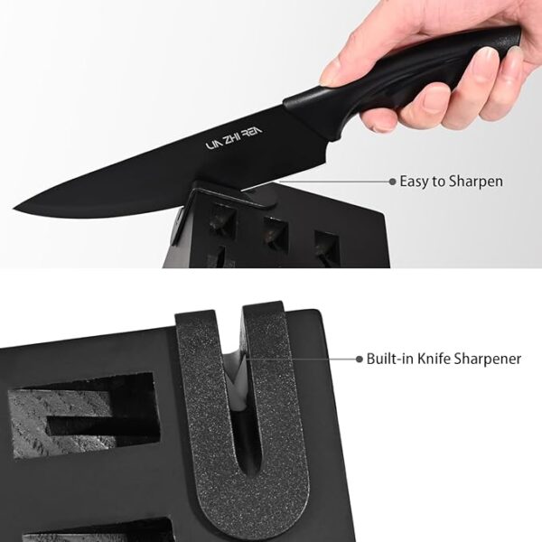 Knife Set, Kitchen Knife Sets with Block, Built-in Sharpener, Anti-slip Ergonomic Handle, 15PCS Knife Block Set for Chopping, Slicing, Dicing & Cutting,Dishwasher Safe, - Image 4