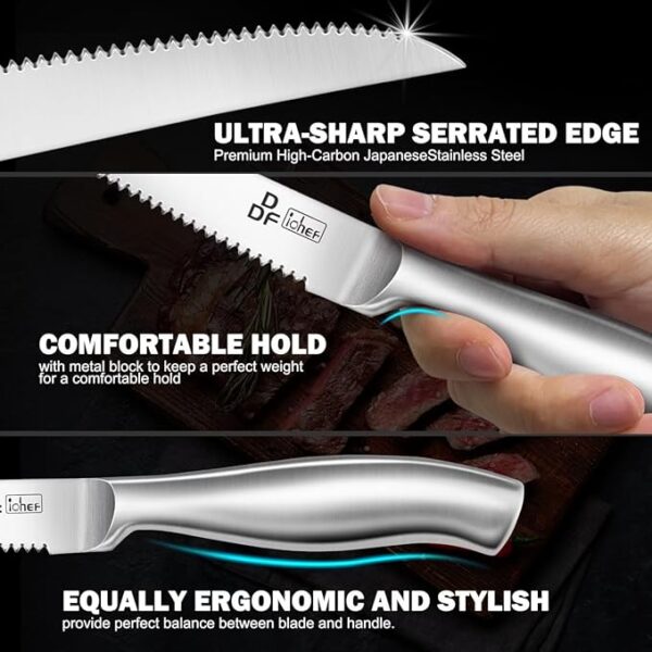 DDF iohEF Steak Knife Set, 6 Piece Steak Knife, High Carbon Japanese Stainless Steel Serrated Steak Knives - Image 3