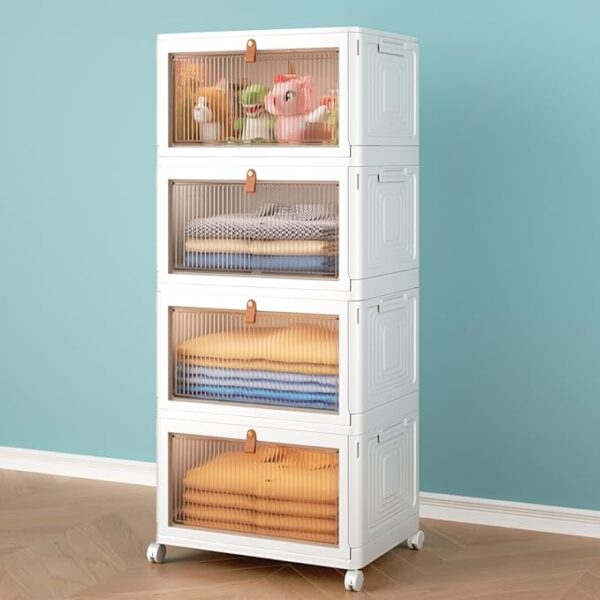 4 Tier Storage Bins with Lids, 23QT Stackable Closet Organizers and Storage with Wheels, Collapsible Storage Boxes, Foldable Plastic Storage Containers for Home,Office, Dorm Room - Image 2