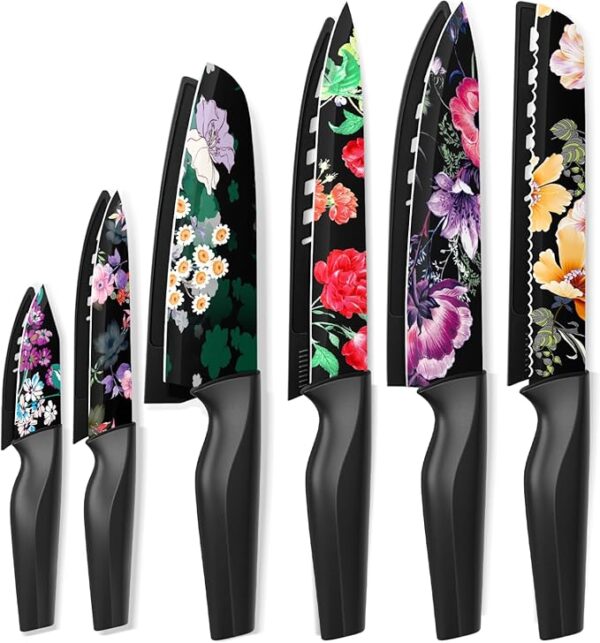 Astercook Knife Set, 12-Piece Flower Kitchen Knives Sets with Blade Guards, Dishwasher Safe, German High Carbon Stainless Steel, Perfect Gifts for Kitchen - Image 2