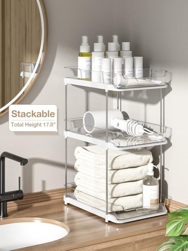 Delamu 2 Sets of 2-Tier Multi-Purpose Bathroom Under Sink Organizers and Storage, Stackable Kitchen Pantry Organization, Pull Out Medicine Cabinet Organizer with 8 Movable Dividers - Image 6