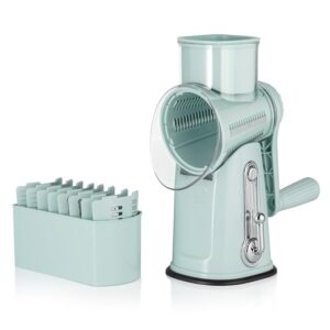 5 in1 Rotary Cheese Grater with Handle, Rotary Grater, Vegetable Slicer, Shredder, Carrot Grater, Nut Grinder, and Chocolate Shaver (Light Green)