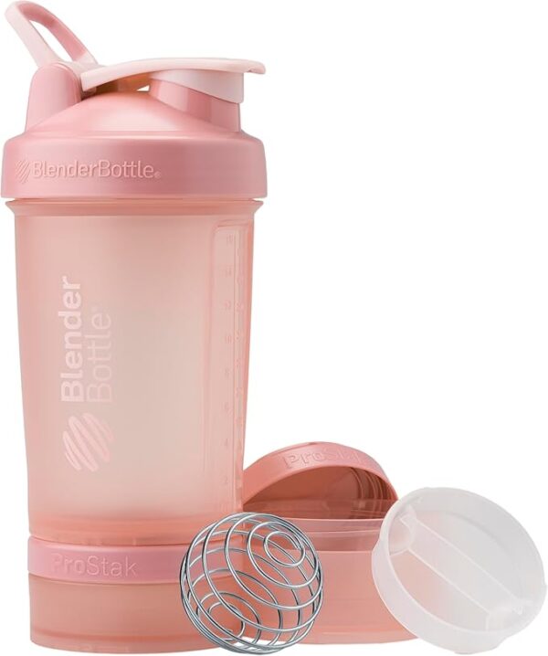 BlenderBottle Shaker Bottle with Pill Organizer and Storage for Protein Powder, Classic V2 ProStak System, 22-Ounce, Rose Pink - Image 2