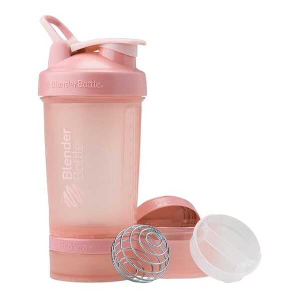 BlenderBottle Shaker Bottle with Pill Organizer and Storage for Protein Powder, Classic V2 ProStak System, 22-Ounce, Rose Pink