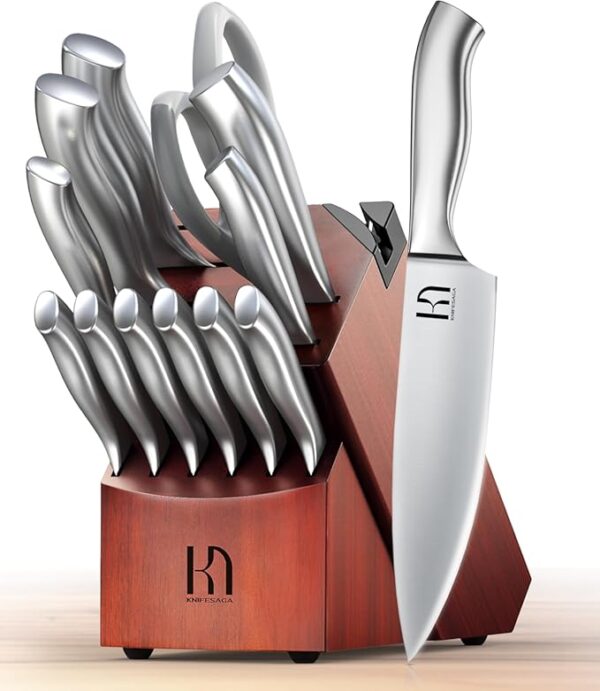 Kitchen Knife Block Set, Enduring Sharpness Premium Knife Set with Block, 14 Pcs Japanese High Carbon Stainless Steel Knives Set for Kitchen, Chef Knife Set with Block and Built in Sharpener - Image 2
