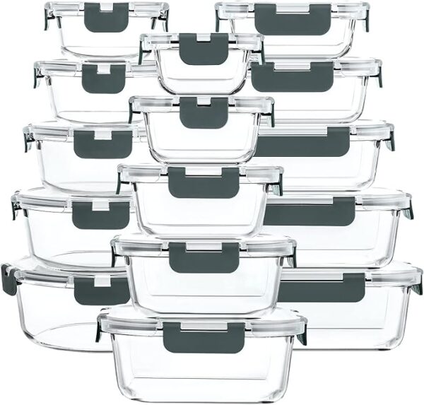 M MCIRCO 30 Pieces Glass Food Storage Containers with Snap Locking Lids,Glass Meal Prep Containers Set - Airtight Lunch Containers, Microwave, Oven, Freezer and Dishwasher - Image 2