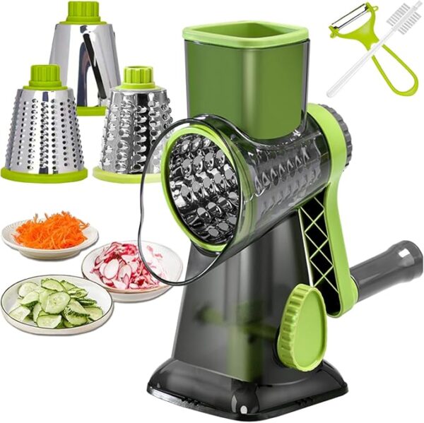Cheese Grater Rotary Cheese Grater,Versatile Cheese Shredder,Blades for Shredding, Grating, Slicing,Cheese Shredder with Suction Base and Cleaning Brush Kitchen Gift (green) - Image 2