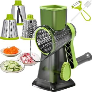 Cheese Grater Rotary Cheese Grater,Versatile Cheese Shredder,Blades for Shredding, Grating, Slicing,Cheese Shredder with Suction Base and Cleaning Brush Kitchen Gift (green)