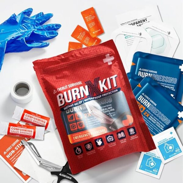 EVERLIT Burn Kit with Sterile Waterproof Wound Dressing | Hydrogel-Foam Burn Dressings, Burn Gel, Non-Stick Pads, Gauze & Shears | 30pcs First Aid Supplies for Instant Cooling, Soothing & Relief - Image 4