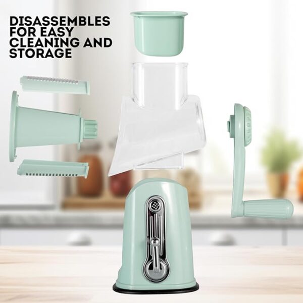5 in1 Rotary Cheese Grater with Handle, Rotary Grater, Vegetable Slicer, Shredder, Carrot Grater, Nut Grinder, and Chocolate Shaver (Light Green) - Image 5