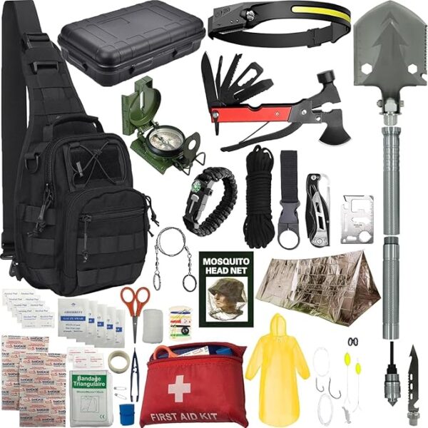 Survival Kit - All-in-One Survival Gear and Supplies for Camping, Hiking, Hunting, and Car Emergencies - Essential Tools, Great Gift for Men, Fathers, Boyfriends, Boys, Dads and Scouts - Image 2