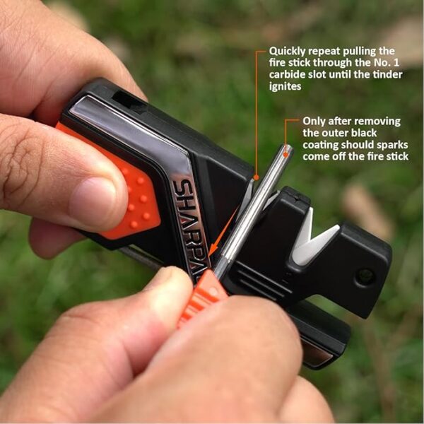 SHARPAL 101N 6-In-1 Pocket Knife Sharpener & Survival Tool, with Fire Starter Ferro Rod, Whistle & Diamond Sharpening Rod, Quickly Repair, Restore and Hone Straight and Serrated Blade - Image 6