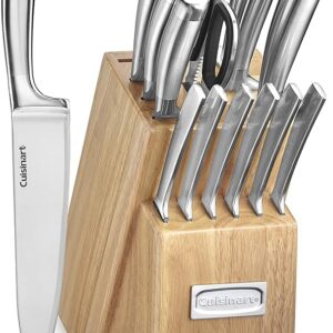 CUISINART Block Knife Set, 15pc Cutlery Knife Set with Steel Blades for Precise Cutting , Lightweight, Stainless Steel, Durable & Dishwasher Safe, C99SS-15P