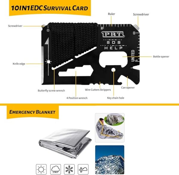 Emergency Survival Gear Kits 60 in 1, Outdoor Survival Tool with Emergency Bracelet Whistle Flashlight Pliers Pen Wire Saw for Camping, Hiking, Climbing,Car - Image 5