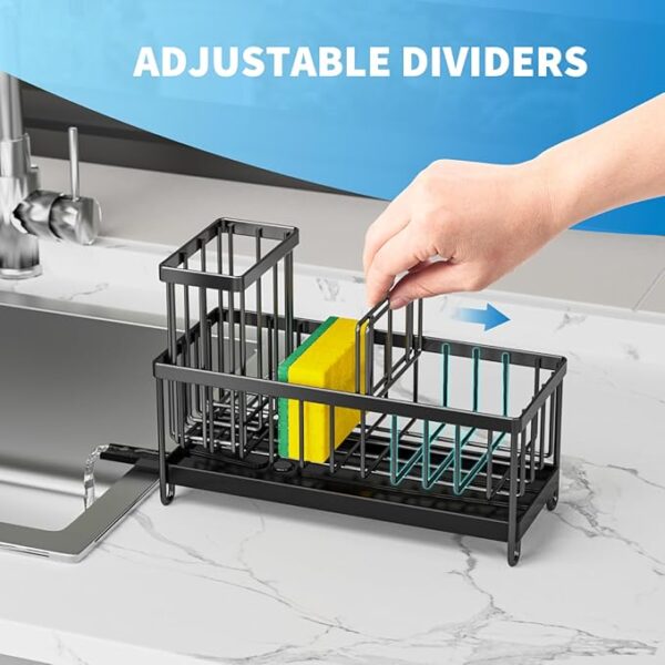 Cisily Black Sponge Holder for Kitchen Sink, Sink Caddy Organizer with High Brush Holder, Kitchen Countertop Organizers and Storage Essentials, Rustproof 304 Stainless Steel, Soap Dispenser Organize - Image 5