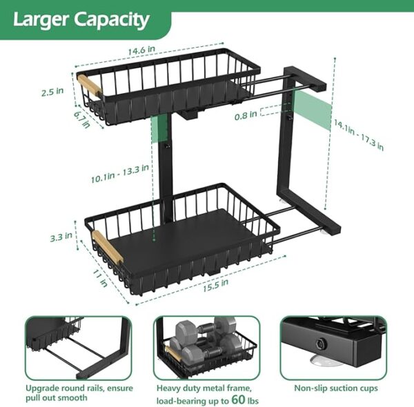 ADRIMER Under Sink Organizer 2 Packs, Pull Out Kitchen Sink Organizer, 2 Tier Slide Out Kitchen Organizers and Storage Bathroom Under Cabinet Storage Shelf, Black - Image 6