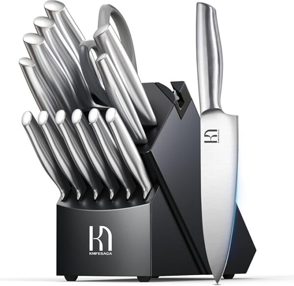 Knife Set Premium, Japanese 14 PCS Kitchen Knife Set with Block and Built-in Sharpener High Carbon Stainless Steel, Ultra Sharp Knife Block Set for Kitchen, Quality Acacia Wood Block - Image 2