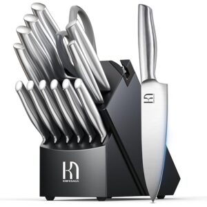 Knife Set Premium, Japanese 14 PCS Kitchen Knife Set with Block and Built-in Sharpener High Carbon Stainless Steel, Ultra Sharp Knife Block Set for Kitchen, Quality Acacia Wood Block