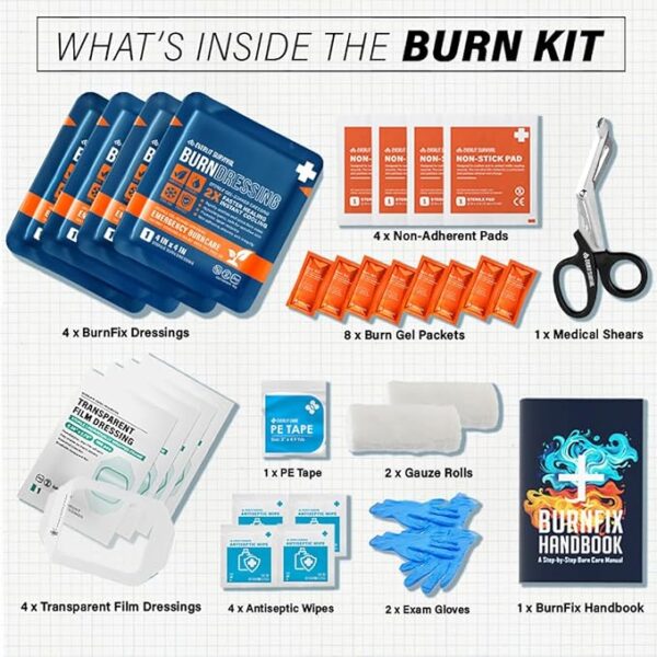 EVERLIT Burn Kit with Sterile Waterproof Wound Dressing | Hydrogel-Foam Burn Dressings, Burn Gel, Non-Stick Pads, Gauze & Shears | 30pcs First Aid Supplies for Instant Cooling, Soothing & Relief - Image 3