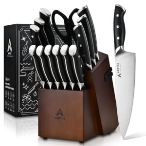 Knife Set with Block - 15 Pieces Kitchen Knife Set with Sharpener - Knife Block Set High Carbon Stainless Steel Ultra Sharp Blades - Triple Rivet Ergonomic Handle - Dishwasher Safe Chef Knife Set