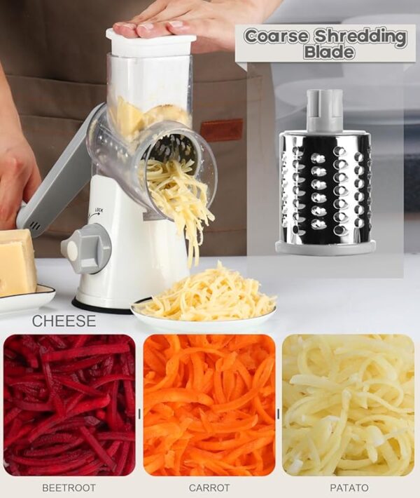 Silicone Baking Pastry Mat with Dough Cutter, Ourokhome 20'' X 16" Extra Thick Kneading Rolling mat, Rotary Cheese Grater Shredder - 3 Drum Blades Manual Speed Round Food Slicer Nut Grinder - Image 4
