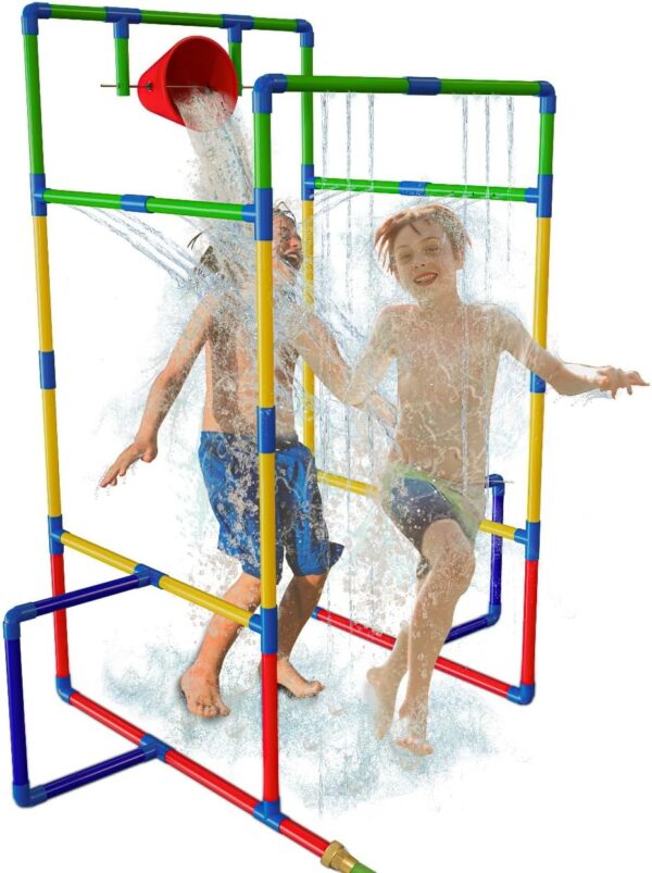 Kids Water Park Sprinkler Tunnel with Dunk Bucket for Kids | Outdoor Water Park for Kids Backyard Activity Summer Water Toy for Kids Outside