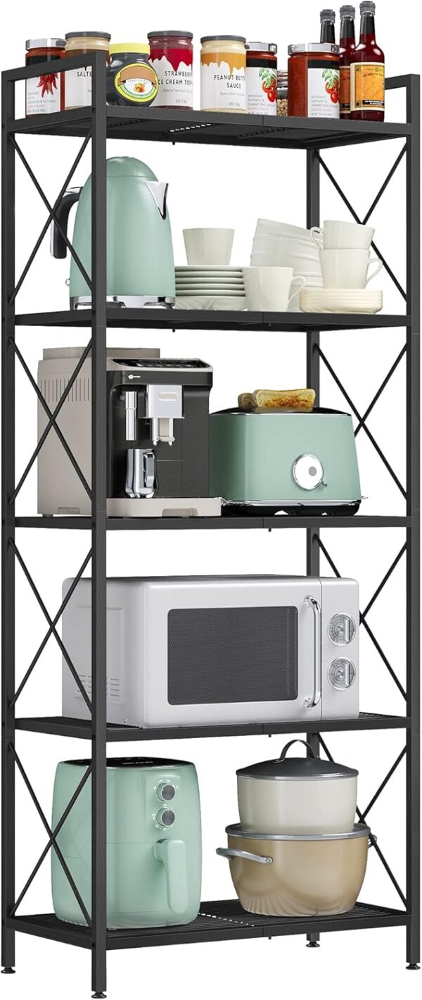 SONGMICS 5-Tier Metal Storage Rack, Shelving Unit with X Side Frames, Dense Mesh, 12.6 x 23.6 x 57.3 Inches, for Entryway, Kitchen, Living Room, Bathroom, Industrial Style, Ink Black UBSC165B01 - Image 5
