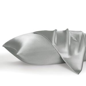 Bedsure Satin Pillowcases, Similar to Silk Pillow Cases Queen Size Set of 2, Cooling Pillow Case for Hot Sleepers with Envelope Closure, Gifts for Women Men, Silver Grey, 20x30 Inches