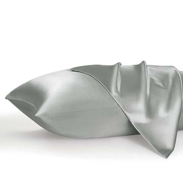Bedsure Satin Pillowcases, Similar to Silk Pillow Cases Queen Size Set of 2, Cooling Pillow Case for Hot Sleepers with Envelope Closure, Gifts for Women Men, Silver Grey, 20x30 Inches