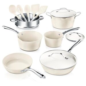 GOTHAM STEEL Hammered 15 Pc Ceramic Cookware Set Nonstick, Pots and Pans Set Non Stick for Kitchen with Utensils, Pots and Pans for Cooking, Non Toxic Cookware Sets, Oven and Dishwasher Safe