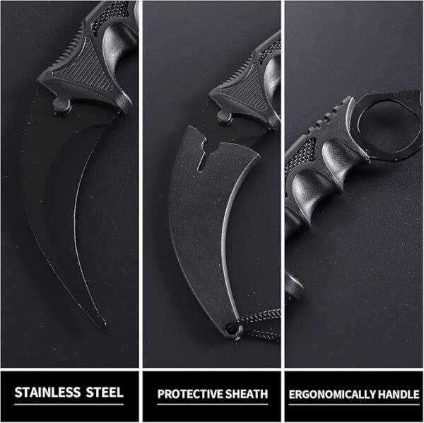 Karambit Knife Fixed Blade Tactical Camping Tool, 2 Pieces Stainless Steel Outdoor Hunting Knife with Sheath and Cord, Suitable for Hiking, Adventure, Survival and Collection (Black&Red) - Image 3